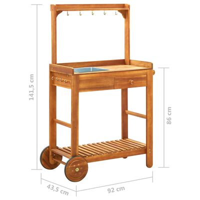vidaXL Sodo virtuvės vežimėlis, akacijos med. mas., 92x43,5x141,5cm
