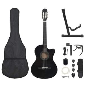vidaXL Gitaros rinkinys su ekvalaizeriu, 12 dalių, juodas, 6 stygos