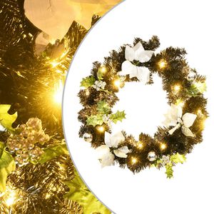 vidaXL Kalėdinis vainikas su LED lemputėmis, juodos spalvos, 60cm, PVC