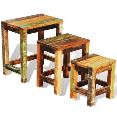 vidaXL Sudedamų staliukų komplektas, 3d., vintažinis, perdirbta mediena