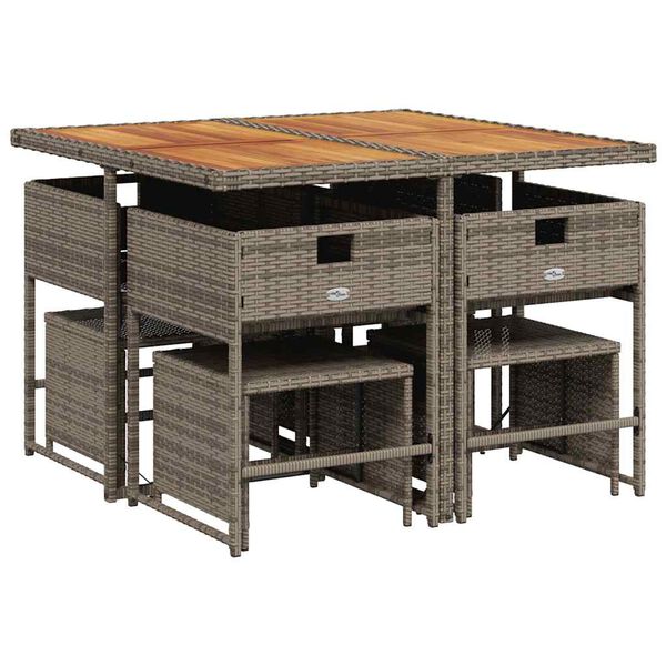 vidaXL Sodo komplektas su pagalvėlėmis, 9 dalių, pilkas, poliratanas