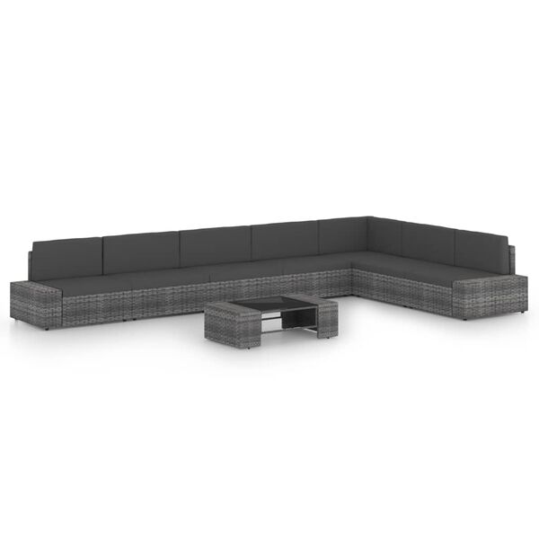 vidaXL Sodo komplektas su pagalvėlėmis, 8 dalių, pilkas, poliratanas