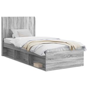 vidaXL Lovos rėmas su saugojimu ir nugara Pilka Sonoma 75 x 190 cm