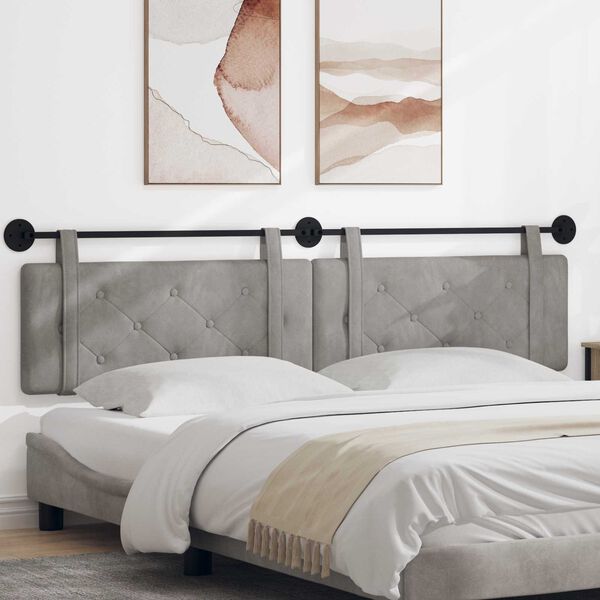 vidaXL Kabantysis galvūgalis &Scaron;viesiai pilka 210 x 55 x 5 cm Aksomas