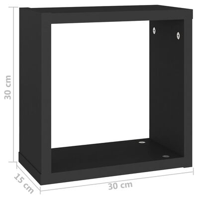 vidaXL Sieninės lentynos, 2vnt., juodos, 30x15x30cm, kubo formos
