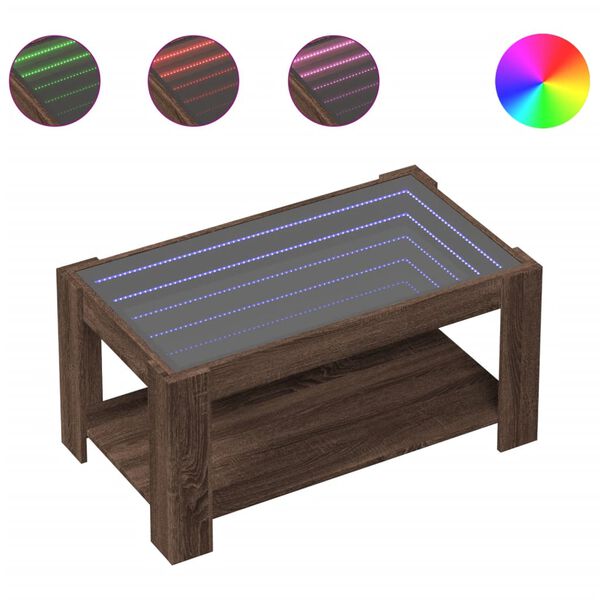 vidaXL Kavos staliukas su LED, rudas ąžuolo, 93x53x45cm, mediena