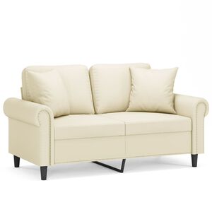 vidaXL Dvivietė sofa su pagalvėlėmis, kreminė, 120cm, dirbtinė oda