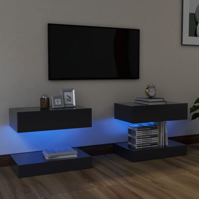 vidaXL TV spintelės su LED apšvietimu, 2vnt., pilkos, 60x35cm