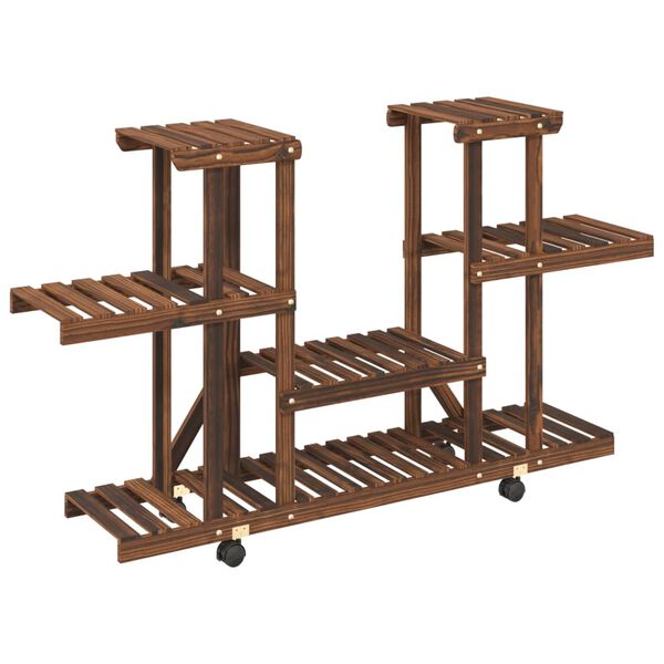 vidaXL Gėlių stovas su ratukais, 110x25x78cm, eglės medienos masyvas