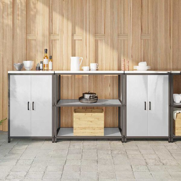 vidaXL Virtuvės saugojimo rinkinys su lentyna 3 pcs Sidabro Plienas