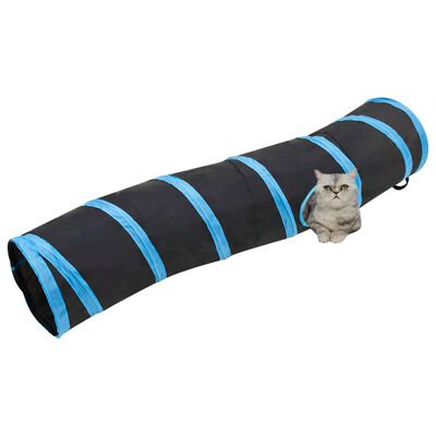 vidaXL Tunelis katėms, juodas ir mėlynas, 122cm, poliesteris, S formos