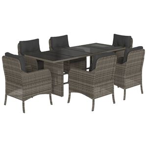 vidaXL Sodo komplektas su pagalvėlėmis, 7 dalių, pilkas, poliratanas