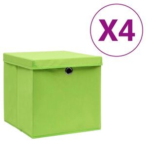 vidaXL Daiktadėžės su dangčiais, 4vnt., žalios spalvos, 28x28x28cm