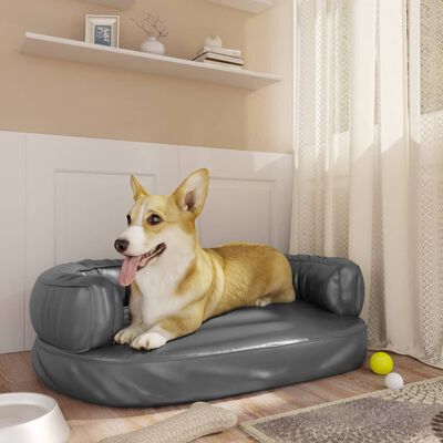 vidaXL Ergonomiška lova šunims, pilkos spalvos, 60x42cm, dirbtinė oda