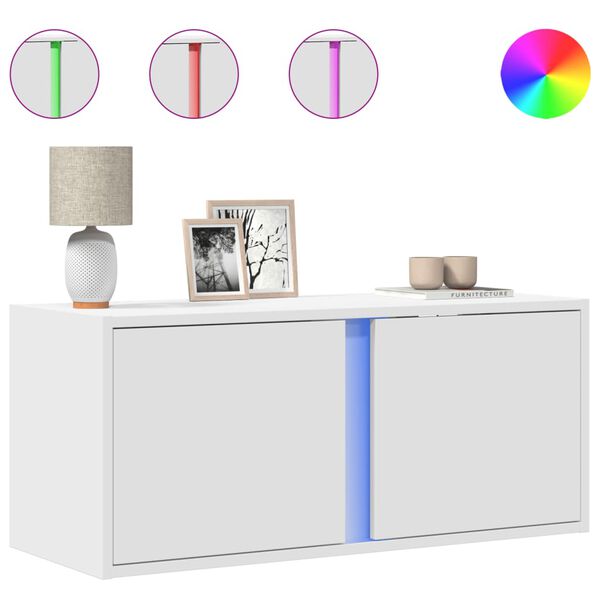 vidaXL Sieninė TV spintelė su LED lemputėmis, balta, 80x31x35cm