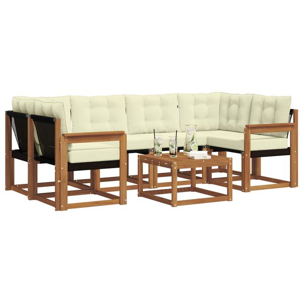 vidaXL Lauko sofos komplektas su pagalve 7 pcs Natūralus ir grietinėlė