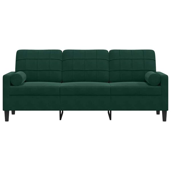 vidaXL Trivietė sofa su pagalvėlėmis, tamsiai žalia, 180cm, aksomas