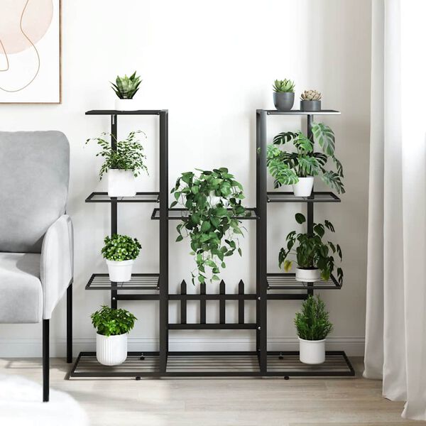 vidaXL Gėlių stovas, juodos spalvos, 94,5x25x89cm, geležis