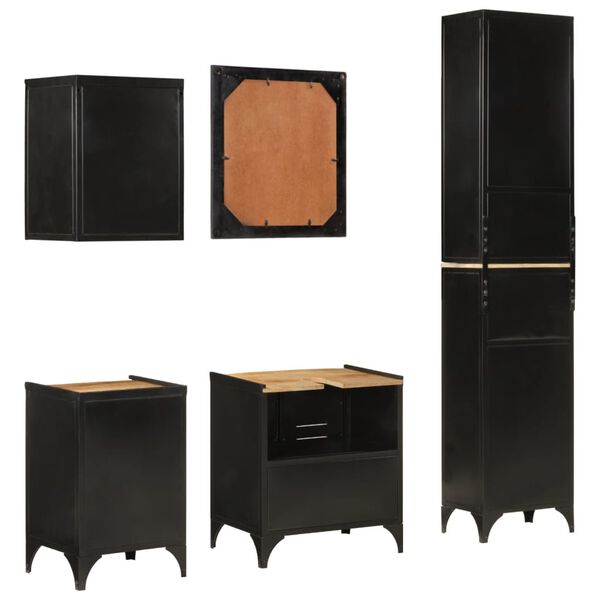 vidaXL Vonios baldų komplektas, 5 dalių, geležis ir mango masyvas