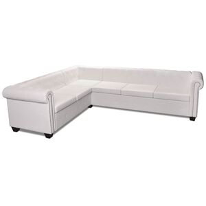 vidaXL Chesterfield kampinė &scaron;e&scaron;iavietė sofa, dirbtinė oda, balta