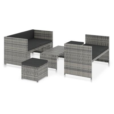 vidaXL Sodo baldų komplektas su pagalvėmis, 5 dalių, pilkas, ratanas