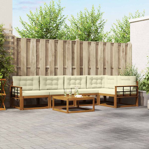 vidaXL Lauko sofos komplektas su pagalve 6 pcs Natūralus ir grietinėlė