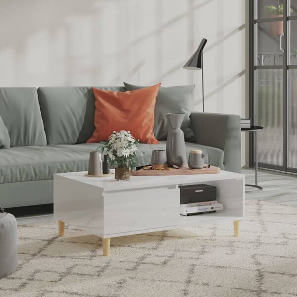 vidaXL Kavos staliukas, baltas, 90x60x35cm, apdirbta mediena, blizgus