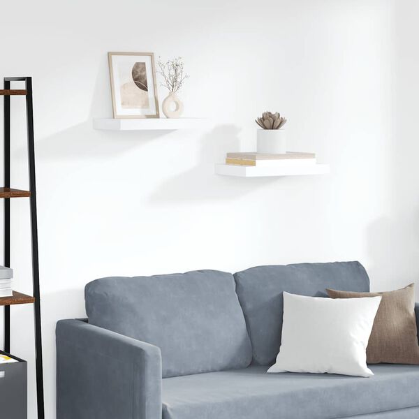 vidaXL Pakabinamos sieninės lentynos, 2vnt., baltos, 40x23x3,8cm, MDF