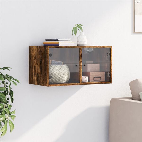 vidaXL Sieninė spintelė su stiklinėmis durelėmis, dūminė, 68,5x37x35cm