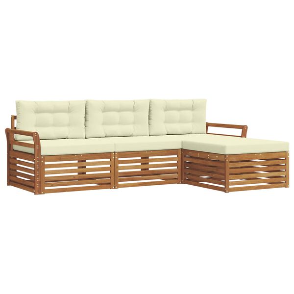 vidaXL Lauko sofos komplektas su pagalve 4 pcs Natūralus ir grietinėlė
