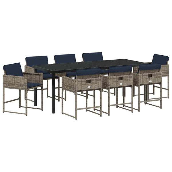 vidaXL Sodo valgomojo komplektas su pagalve 9 pcs Pilka poliratanas