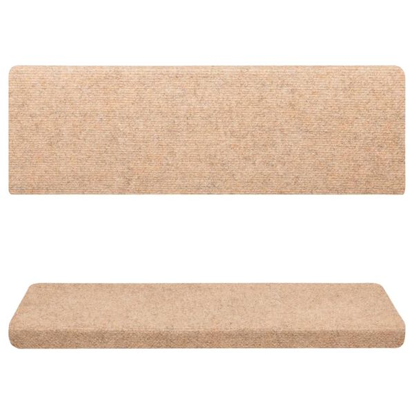 vidaXL Laiptų kilimėliai, lipnūs, 15 vnt., 65x21x4 cm, kreminės spalvos, stačiakampiai kraštai