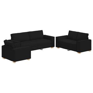 vidaXL Sofa 3 vnt. Juoda Lino mi&scaron;inio audinys