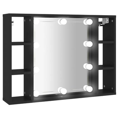 vidaXL Veidrodinė spintelė su LED apšvietimu, juoda, 76x15x55cm