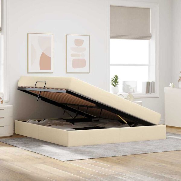 vidaXL Lova su daiktų laikymo vieta ir čiužiniu Kreminė 160 x 200 cm
