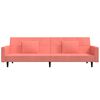 vidaXL Dvivietė sofa-lova su dvejomis pagalvėmis, rožinė, aksomas