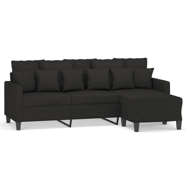 vidaXL Trivietė sofa su pakoja, juodos spalvos, 180cm, audinys