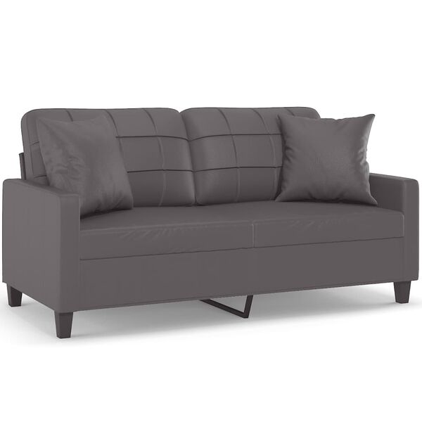 vidaXL Dvivietė sofa su pagalvėlėmis, pilka, 140cm, dirbtinė oda
