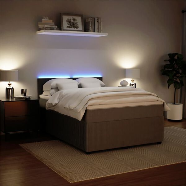 vidaXL Lova su spyruoklėmis ir čiužiniu, pilka, 140x190 cm, aksomas