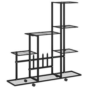 vidaXL Stovas augalams su ratukais, juodas, 94,5x25x92,5cm, metalas