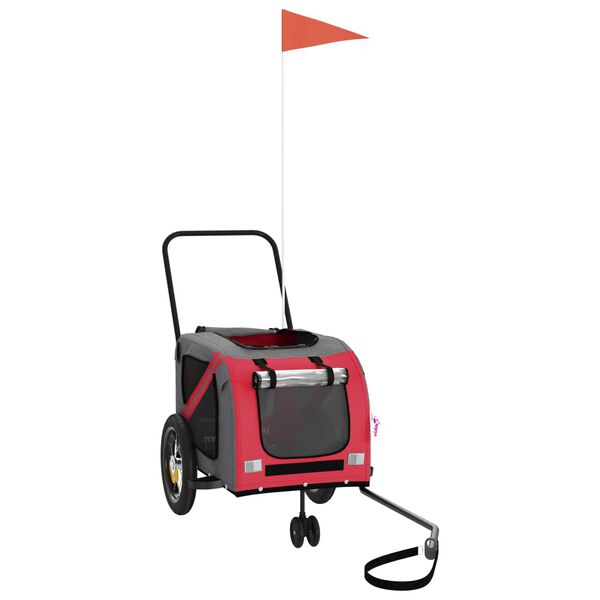 vidaXL Dviračio priekaba augintiniams, raudona/juoda, audinys/geležis