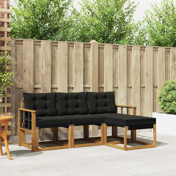 vidaXL Lauko sofos komplektas su pagalve 4 pcs Natūrali ir juoda