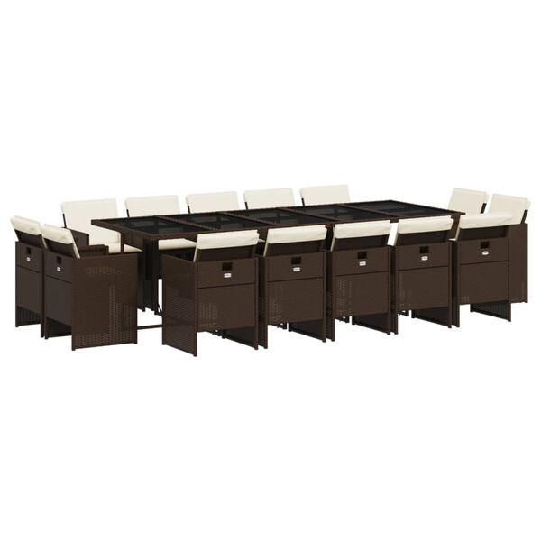 vidaXL Sodo komplektas su pagalvėlėmis, 15 dalių, rudas, poliratanas