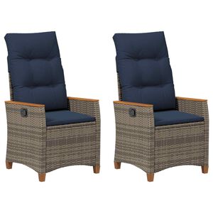 vidaXL Sulankstoma sodo kėdė 2 pcs Pilka ir tamsiai mėlyna poliratanas