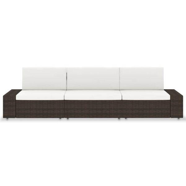 vidaXL Modulinė trivietė sofa, rudos spalvos, poliratanas