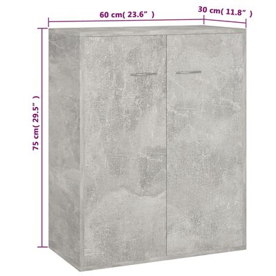 vidaXL Šoninė spintelė, betono pilkos spalvos, 60x30x75cm, MDP