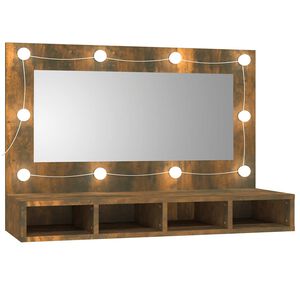 vidaXL Veidrodinė spintelė su LED, dūminio ąžuolo, 90x31,5x62cm