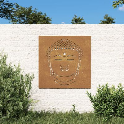 vidaXL Sodo sienos dekoracija, 55x55cm, corten plienas, Budos galva