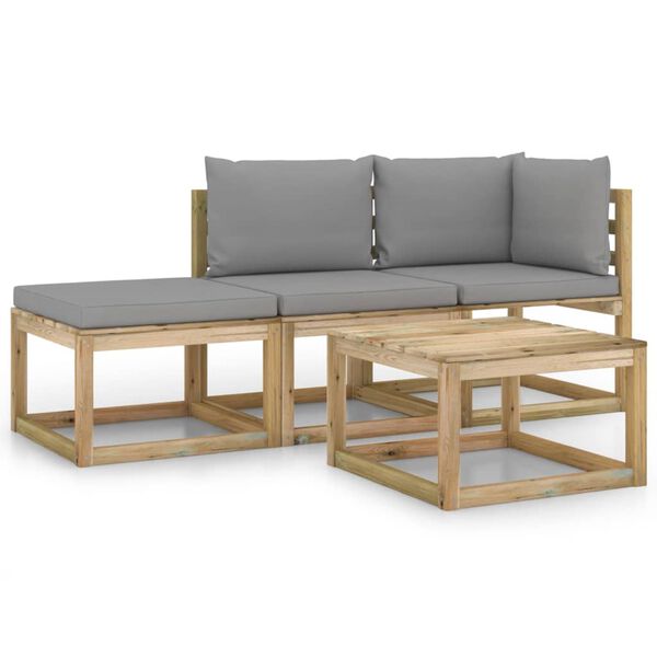 vidaXL Sodo poilsio baldų komplektas su pilkomis pagalvėlėmis, 4 dalių