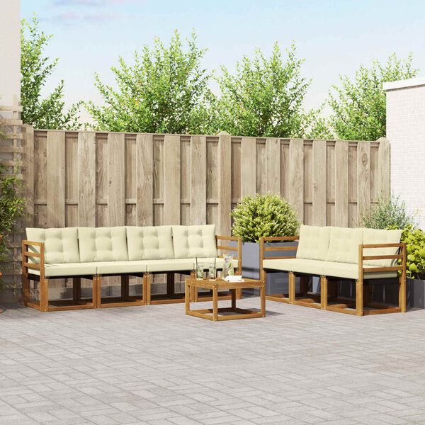 vidaXL Lauko sofos komplektas su pagalve 8 pcs Natūralus ir grietinėlė